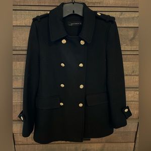 Zara black Pea coat with gold hardware- size Medium- worn once